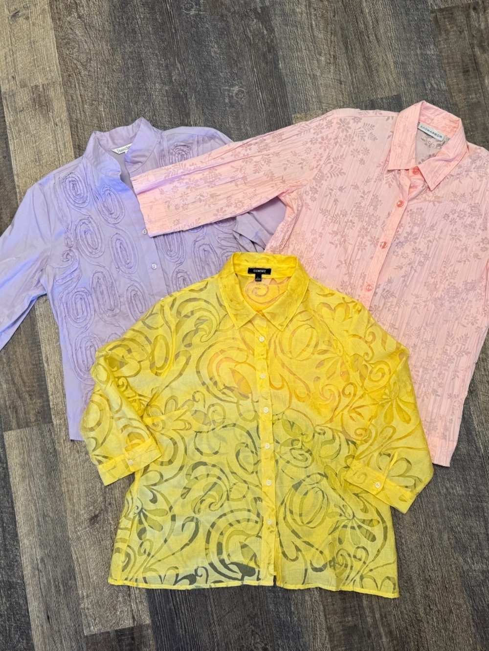 3pc Vintage Pastel Button Down Shirt Bundle M L Sheer Boho Western Floral Spring